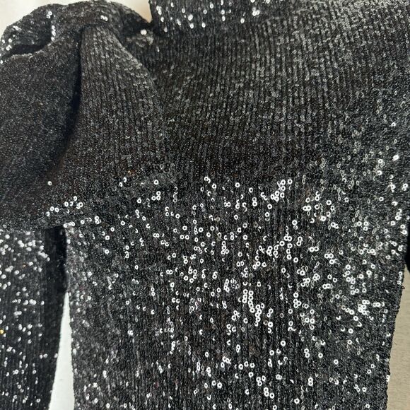 Rebecca Vallance Black Bow Sequin Long Sleeve Mock Neck Mica Mini Dress US 6 - Picture 6 of 10